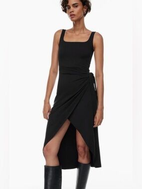 Wilfred Black Square-Neck Wrap Midi Dress
